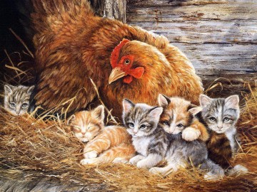 鶏と子猫 Oil Paintings
